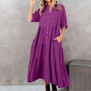 Purple Button-Down Maxi Dress